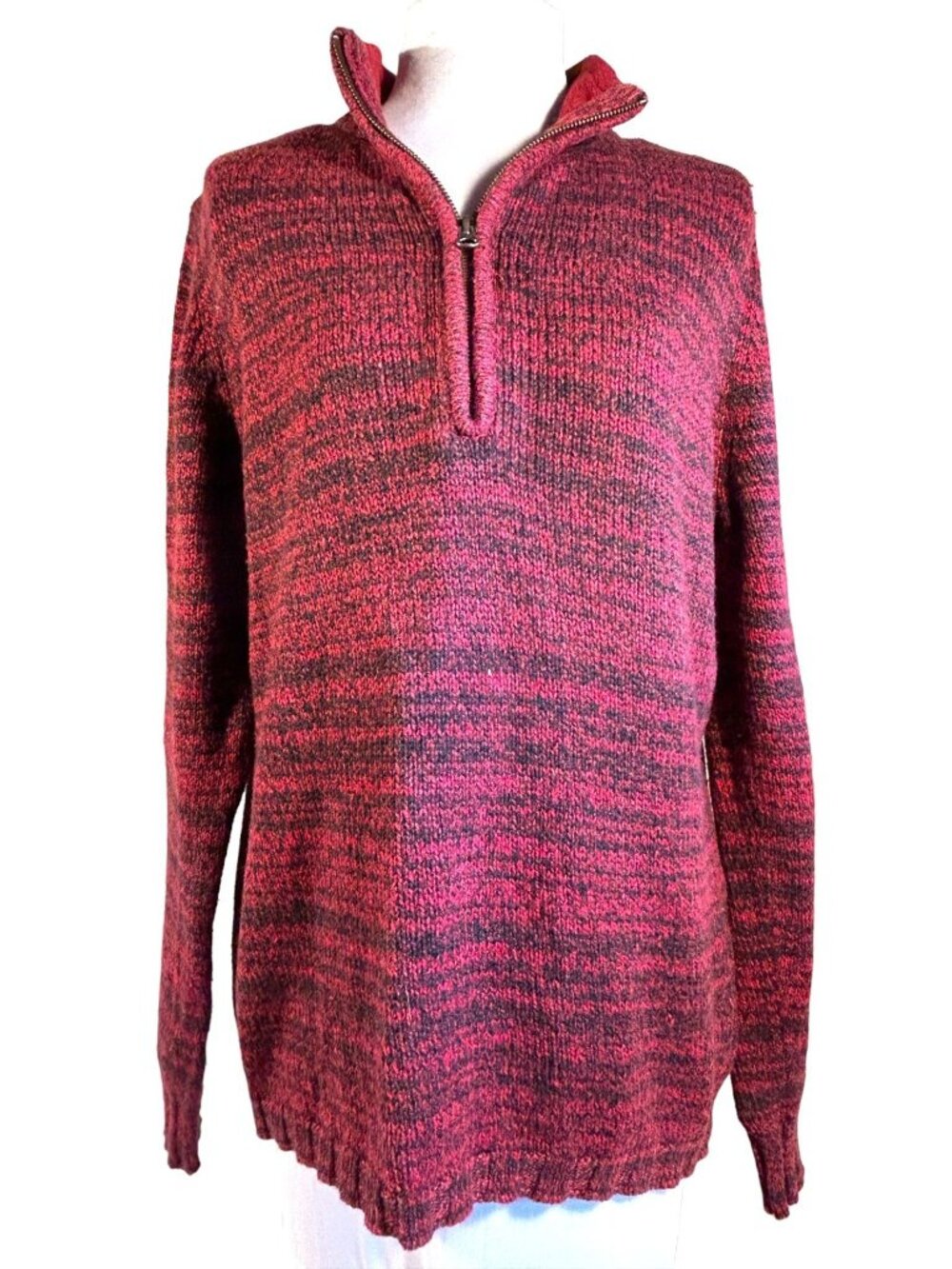 Woolrich Womens Red & Black Half-Zip Knit Sweater Size L Outdoor Clothing